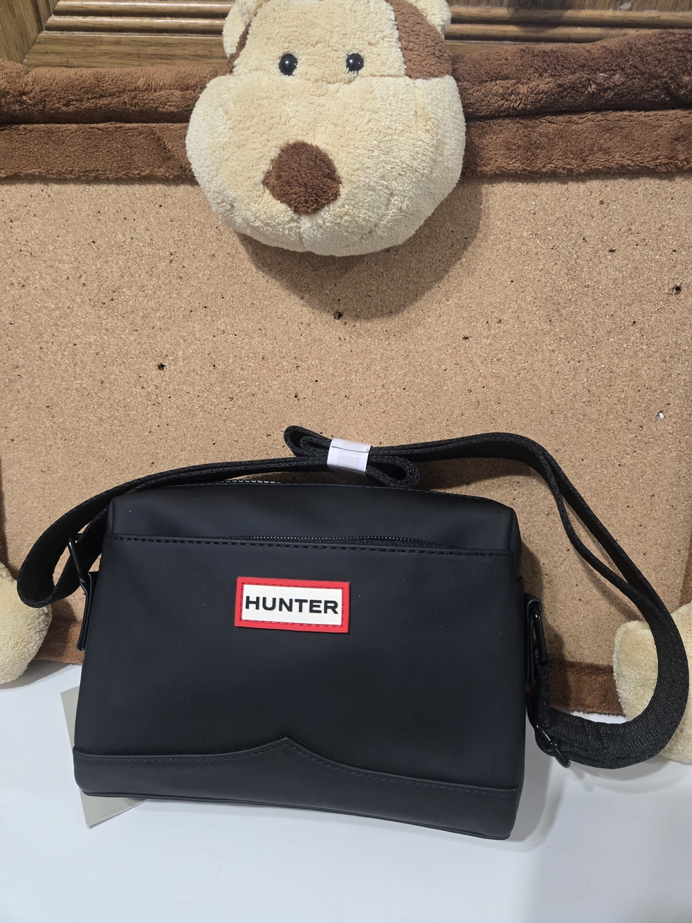 Hunter Black Crossbody Bag with Red-Trim Logo